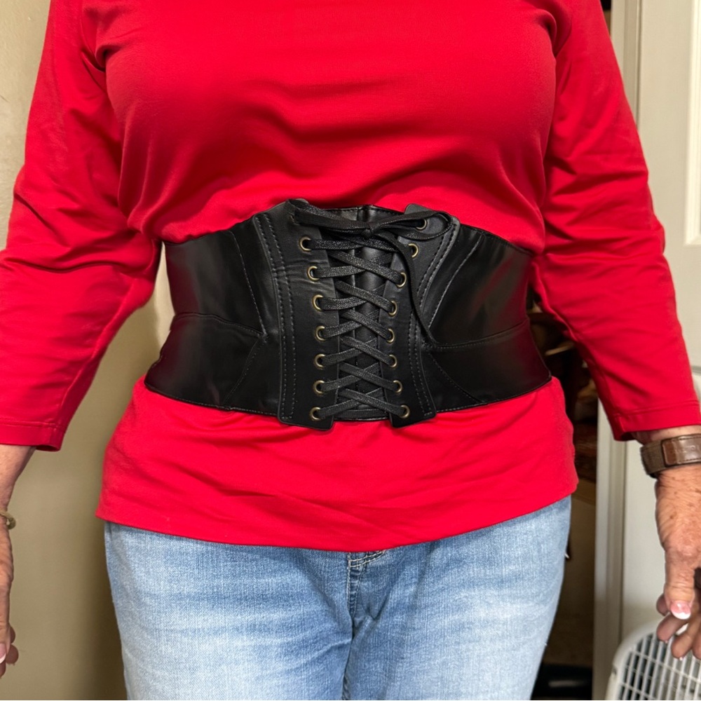 Black Lace-Up Corset Belt